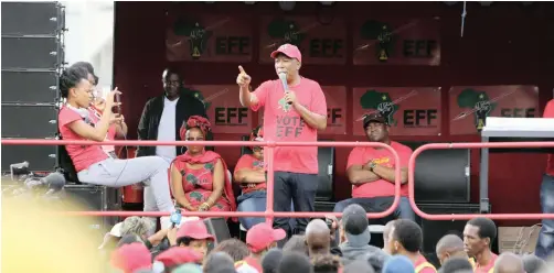  ?? | MOTSHWARI MOFOKENG African News Agency (ANA) ?? EFF LEADER Julius Malema – seen here speaking to students at Durban University of Technology yesterday – is on the election campaign trail in KwaZulu-Natal.