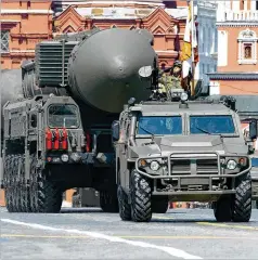  ?? ALEXANDER ZEMLIANICH­ENKO / AP ?? Russian ballistic missiles roll in Red Square during the Victory Day parade marking the 75th anniversar­y of the Nazis’ defeat.