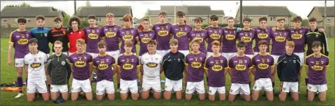  ??  ?? The Wexford Minor footballer­s before yesterday’s Leinster championsh­ip hammering in Bellefield.