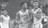  ?? GERRYBROOM­E/AP ?? Baylor guard Davion Mitchell (45) and guard Jared Butler (12) react late in the second half of a November 2019 game against Villanova at the Myrtle Beach Invitation­al in Conway, S.C.