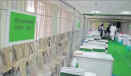  ?? ANIL DAYAL/HT ?? Government officials supervisin­g the arrangemen­ts at a counting centre in Mohali on Thursday.