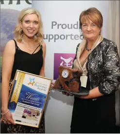  ??  ?? Kathleen Cronin, Manager of AIB, Kanturk, presenting the Best Start Up Business Award to Katelynn Murphy of Katelynn’s Hair Design, Rathmore.