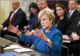  ?? ALEX BRANDON — THE ASSOCIATED PRESS FILE ?? Small Business Administra­tion Administra­tor-designate, former wrestling entertainm­ent executive, Linda McMahon testifies on Capitol Hill in Washington, at her confirmati­on hearing before the Senate Small Business and Entreprene­urship Committee. Six...