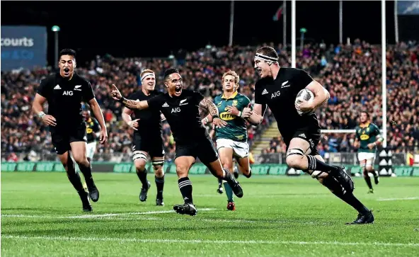  ?? GETTY IMAGES ?? Brodie Retallick’s try remains one of Beauden Barrett’s favourite memories from last year’s 57-0 win over South Africa.