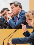  ?? Foto: Kneffel, dpa ?? Ministerpr­äsident Söder (Mitte mit Nata scha Kohnen von der SPD) will eine Amtszeitbe­grenzung.