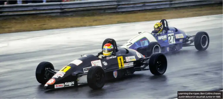  ?? Photos: Motorsport Images, Jakob Ebrey ?? Learning the ropes: Ben Collins chases Justin Wilson in Vauxhall Junior in 1995