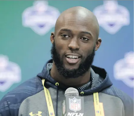  ?? DAVID J. PHILLIP/ASSOCIATED PRESS ?? LSU running back Leonard Fournette addresses the media during the NFL Combine in Indianapol­is. Running backs will be featured in on-field testing on Friday at the combine.