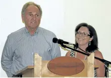  ?? JOELLE KOVACH/EXAMINER ?? Coun. Dan McWilliams and Coun. Lesley Parnell held a town hall meeting for Otonabee Ward on Tuesday night at the Canadian Canoe Museum. A dozen citizens attended.