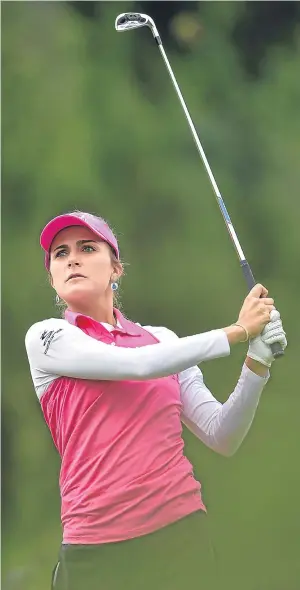  ??  ?? IN THE SWING: Lexi Thompson in action during yesterday’s Evian Masters pro-am