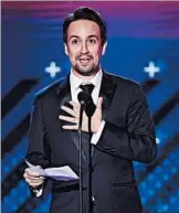  ?? KEVIN WINTER/GETTY ?? Lin-Manuel Miranda accepts the president’s award at the Latin Grammy Awards on Thursday in Las Vegas.