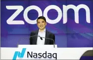  ?? AP PHOTO/MARK LENNIHAN, FILE ?? In this April 18, 2019 file photo, Zoom CEO Eric Yuan attends the opening bell at Nasdaq as his company holds its IPO in New York.