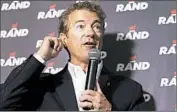  ?? DAVID ZALUBOWSKI/AP ?? Sen. Rand Paul became the first major-party presidenti­al candidate to hold a fundraiser with the marijuana industry.