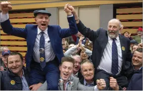  ?? Photo by Domnick Walsh ?? Brothers Michael and Danny Healy Rae celebratin­g their election victory at the count centre in Killarney last week.