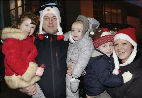  ??  ?? Sophie, Paul, Conor, Jake and Michelle Cotterell at the switching on of the Christmas lights at Bray Civic Plaza.