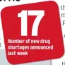  ??  ?? 17 Number of new drug shortages announced last week