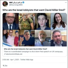  ??  ?? Nour Eddine Zorgui’s tweet defending Miller against ‘Israel lobbyists’