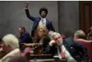  ?? Photograph: George Walker IV/ AP ?? Justin Pearson raises his fist during a special session on public safety in Nashville on 21 August.