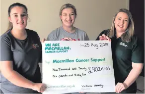  ??  ?? Fitting tribute: Victoria and Rebecca present Macmillan Cancer Support with the £9,026 they raised in memory of their father Stephen