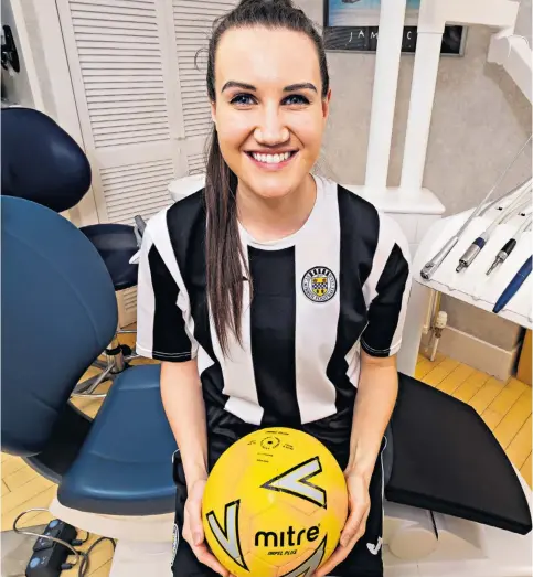  ??  ?? No pain, no gain: St Mirren’s Jane O’Toole pictured in her dental surgery after becoming the talk of the town