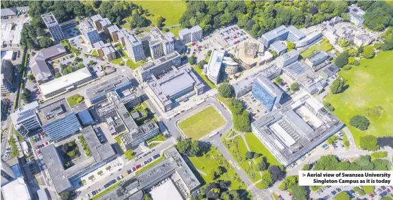  ??  ?? > Aerial view of Swansea University Singleton Campus as it is today