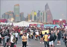  ?? REUTERS ?? People gather for the FIFA Fan Festival at Al Bidda Park in Doha on Saturday.