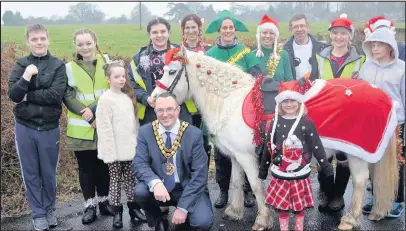  ??  ?? The Mayor of Hinckley and Bosworth, Councillor Richard Allen, with Bertie the pony and children and volunteers from the Father’s Heart Youth Ranch in Sheepy Magna