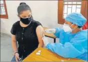  ?? PTI ?? A woman being inoculated in Jammu on Saturday.