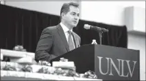  ?? SUN FILE (2017) ?? UNLV President Len Jessup on Tuesday announced he was leaving the university, and he leveled several accusation­s at his bosses, Nevada System of Higher Education Chancellor Thom Reilly and members of the board of regents.