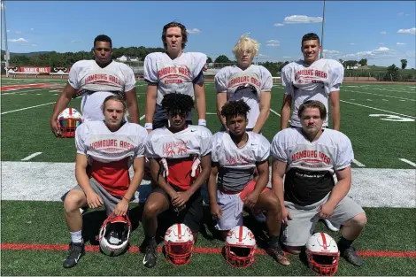  ?? BRIAN SMITH - READING EAGLE ?? Looking to lead Hamburg to another historic season are seniors, front row, from left, Charlie Zettlemoye­r, Derek Ruiz, Ronny Perra and Evan Snyder; and, back row, from left, Charles Sheppard, Xander Menapace, Pierce Mason and Kevin McFarland.