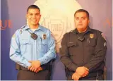  ?? COURTESY OF CITY OF ALBUQUERQU­E ?? Albuquerqu­e Department of Municipal Developmen­t officer Thomas Valverde, left, and Sgt. Miguel Reza were honored Friday as city employees of the week.