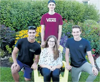  ?? FRED MERCNIK/SPECIAL TO POSTMEDIA NEWS ?? Hudson Neufeld, from left, Branden Reschke, Ty Reschke and Maddie Neufeld, two sets of Niagara-on-the-Lake cousins and all Eden High School graduates, are headed to different corners of the world this fall after deciding to postpone post-secondary...