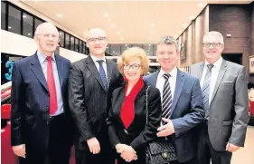  ??  ?? Local family Mazda dealer celebrates 35 years. From left: Tony Marshall; Peter Marshall, marketing director; Dianne Marshall; Andrew Gardner, sales manager, and Gareth Jones, managing director