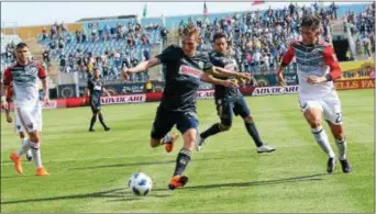  ?? MICHAEL REEVES — FOR DIGITAL FIRST MEDIA ?? The Union’s Borek Dockal takes a shot on goal against DC United Saturday. The Union won 3-2 at Talen Energy Stadium.