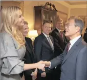  ?? PICTURE: EPA-EFE ?? EYEING PRESIDENCY? South Korean President Moon Jae-in shakes hands with US President Donald Trump’s daughter and White House adviser Ivanka Trump.