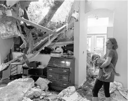  ?? KAYLA O’BRIEN/STAFF FILE PHOTO ?? Phyllis Walters and her dog Snoop look at damage inside their home on Cayman Way in Orlando after Hurricane Irma hit Central Florida in September 2017. A new hurricane insurance helps cover more storm-related costs.
