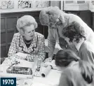  ?? ?? 1970
Craftwork. Margaret Thatcher sits in on a sewing class with pupils at the Westholme School in Blackburn.