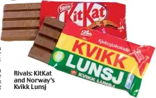  ??  ?? Rivals: KitKat and Norway’s Kvikk Lunsj