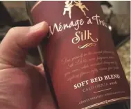  ??  ?? Above: Ménage à Trois Silk, one of few red wines with Pinot Noir as part of the blend