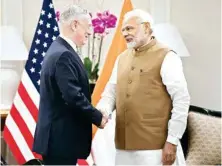  ??  ?? Prime Minister Narendra Modi during their meeting the US Secretary of Defence, James Mattis, in Singapore on Saturday