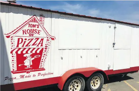  ??  ?? Tom’s House of Pizza owners are asking the public to help them find the restaurant chain’s charity event trailer, last seen Monday in Okotoks.