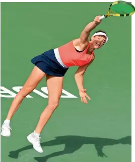  ?? AFP ?? Jennifer Brady serves to Elina Svitolina during their women’s singles WTA Dubai Duty Free Tennis Championsh­ip match at the Dubai Tennis Stadium in the United Arab Emirates on Tuesday. Brady won 6-2, 6-1. —