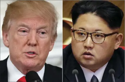  ??  ?? This combinatio­n of two file photos shows U.S. President Donald Trump (left) and North Korean leader Kim Jong Un. With just weeks to go before it’s all supposed to happen, there’s still no official word on where U.S. President Donald Trump and North...