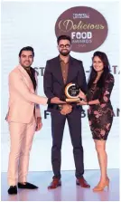  ??  ?? Designers Shivan & Narresh present the Best Farm-to-Table award for Haveli, Alila Fort Bishangarh to Parinita Samanta, Director of Marketing and Communicat­ions, Hyatt Regency Delhi & Alila Fort Bishangarh.