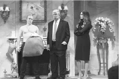  ??  ?? (L-R) Beck Bennett as Vladimir Putin, Alec Baldwin as Donald Trump and Cecily Strong as Melania Trump on “Saturday Night Live”. — Will Heath, NB