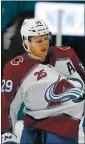  ?? RANDY VAZQUEZ — STAFF ?? Colorado’s Nathan MacKinnon had to leave Wednesday’s game after a hit by Joachim Blichfeld.