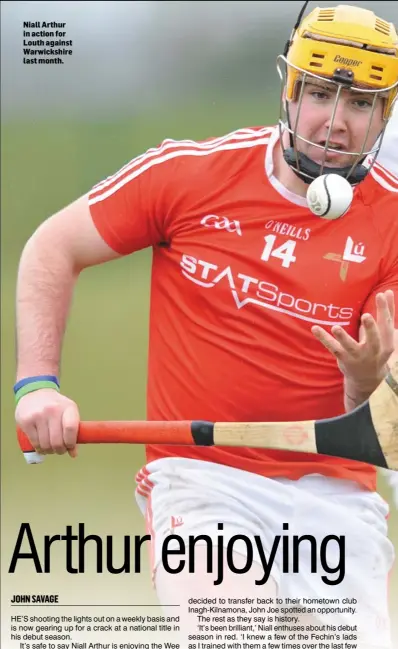  ??  ?? Niall Arthur in action for Louth against Warwickshi­re last month.