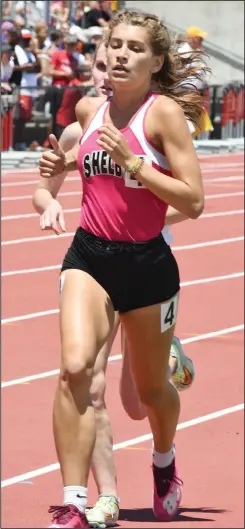  ?? ?? Lady Whippet 1,600 record holder Kayla Gonzales holds off an opponent to secure a spot on the podium during Saturday’s Division II state meet. (Globe photo by Chuck Ridenour)