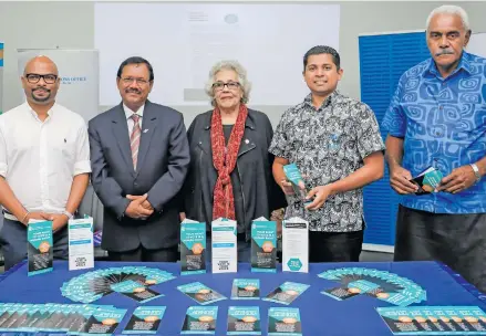  ?? Photo: Fijian Elections Office ?? From left: Director for Human Rights and Anti-Discrimina­tion Commission Ashwin Raj, Electoral Commission chairperso­n Suresh Chandra, Electoral Commission­er Margot Jenkins, Supervisor of Elections Mohammed Saneem and Electoral Commission­er Simione...