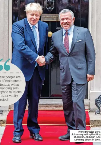  ?? ?? Prime Minister Boris Johnson greeting the King of Jordan, Abdullah II, to Downing Street in 2019.
