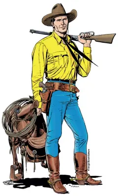  ??  ?? Tex Willer, il Ranger del fumetto, in un disegno-sagoma di Claudio Villa